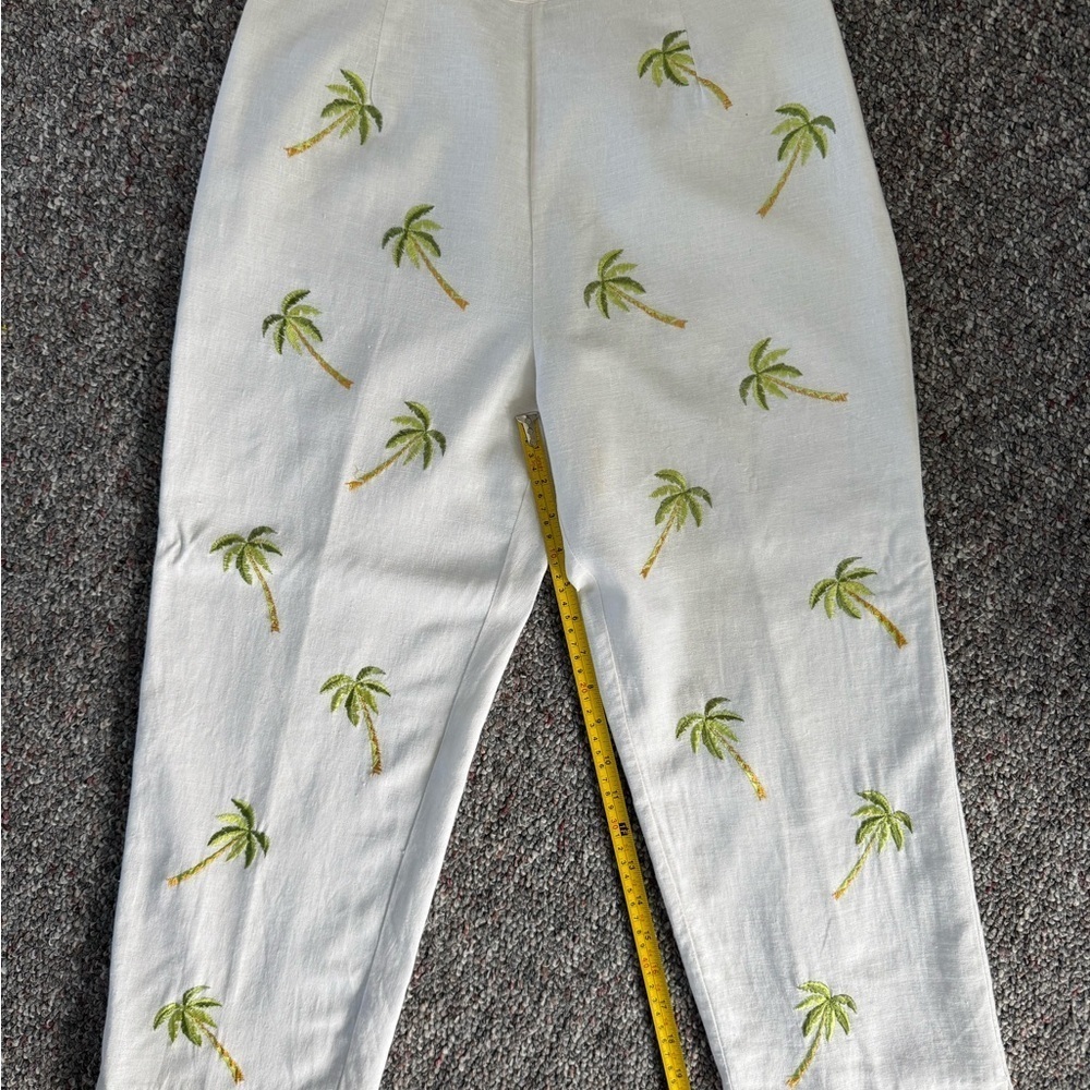 Dressbarn women Palm Tree Artsy Indie Linen Blend Cropped Pants lined